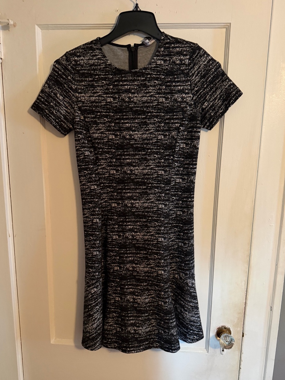 Lord & Taylor Black and White Short Sleeve Knit Fit-and-Flare Dress